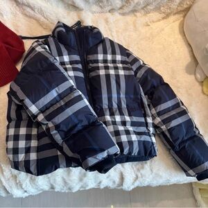 Burberry Kids Puffer Jacket - Navy and White Plaid